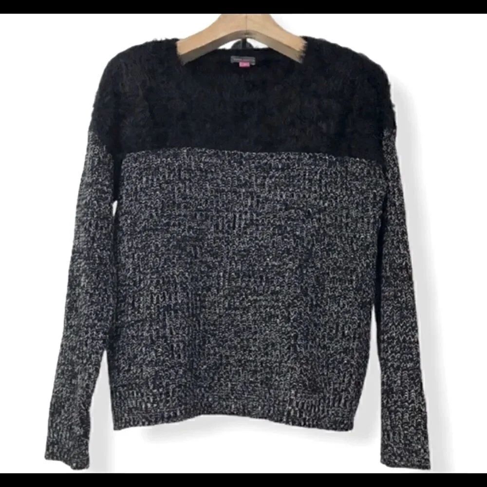 Vince Camuto Black Marled Knit Sweater with eyelash Top